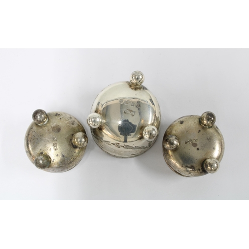 43 - Pairi of russian silver salts and a Victorian Sheffield silver salt, 3cm diameter, (3)