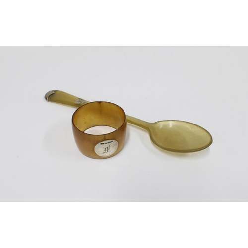 46 - Scottish silver mounted horn spoon and napkin ring by William Dunningham & Co, (2)