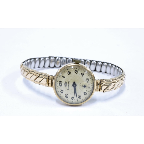 72 - Ladies vintage Marvin 9ct gold cased wristwatch and another 9ct gold wristwatch on yellow metal brac... 