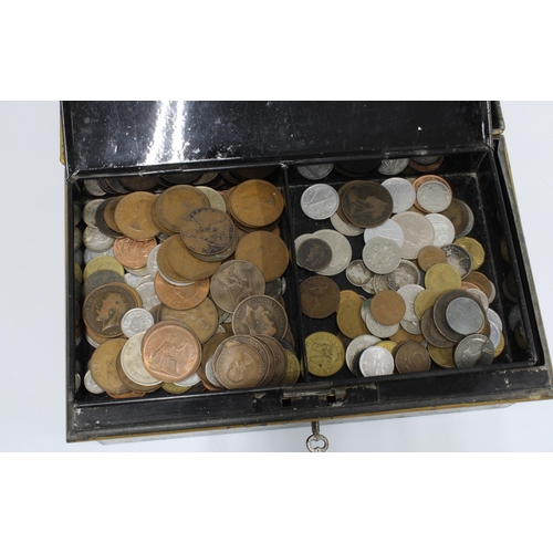 77 - Vintage cash tin with a quantity of pre decimal coins (a lot)