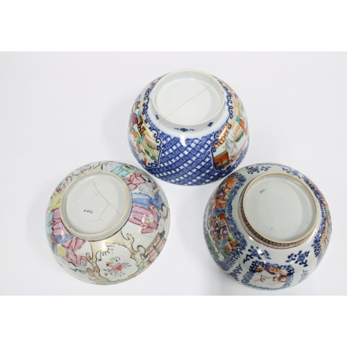 86 - Three 18th century Chinese porcelain punch bowls, (all a/f) (3) 26cm.