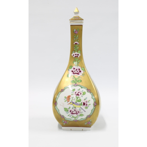 87 - Dresden porcelain bottle vase and cover,  the gilt ground decorated with bird and flower panels, 30.... 