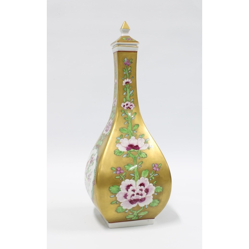 87 - Dresden porcelain bottle vase and cover,  the gilt ground decorated with bird and flower panels, 30.... 