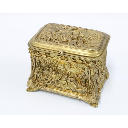 96 - 19th century ormolu caddy, likely French, with a pattern of classical figures within a laurel leaf b... 