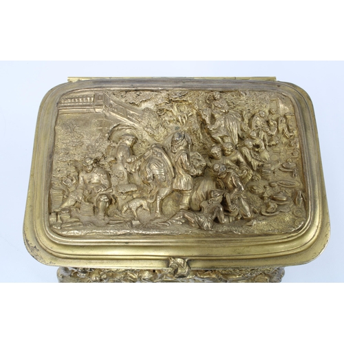 96 - 19th century ormolu caddy, likely French, with a pattern of classical figures within a laurel leaf b... 