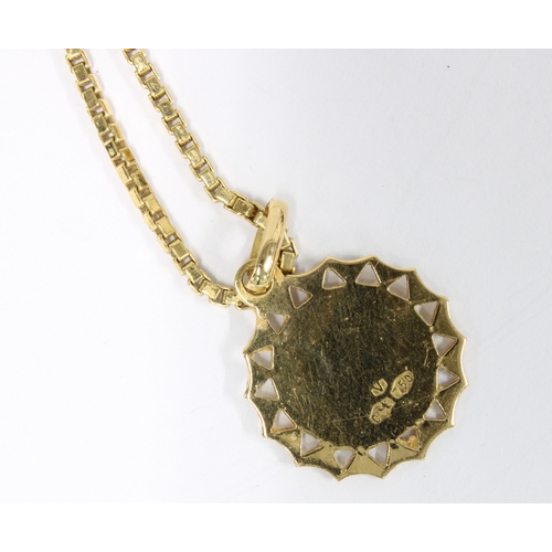 10 - 18ct gold arabic pendant on an 18ct gold box link necklace and an unmarked yellow metal ring of wish... 
