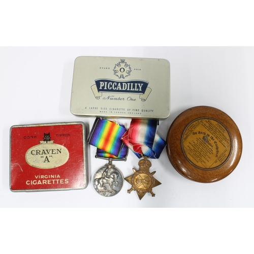 20 - WWI medals awarded to 1926 Pte D. Shand, Royal Scots, a wooden snuff box made from an arch in the Ca... 