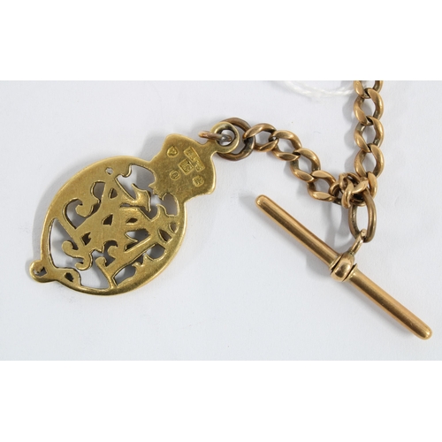 23 - Victorian 18ct gold fob, Edinburgh 1895, with a rose gold T-bar, joined by an unmarked chain and gol... 