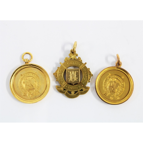 50 - Two early 20th century 9ct gold Royal Dornoch Golf Club Scratch medals, 1926 & 1927 together with an... 