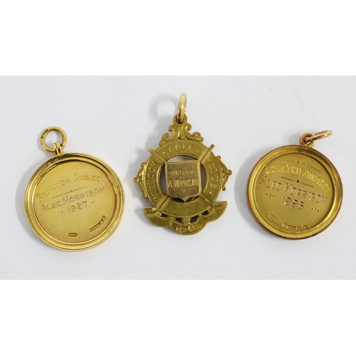 50 - Two early 20th century 9ct gold Royal Dornoch Golf Club Scratch medals, 1926 & 1927 together with an... 