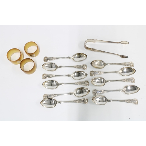 57 - Victorian Scottish silver teaspoons and matching sugar tongs, Edinburgh 1854 and two Scottish silver... 