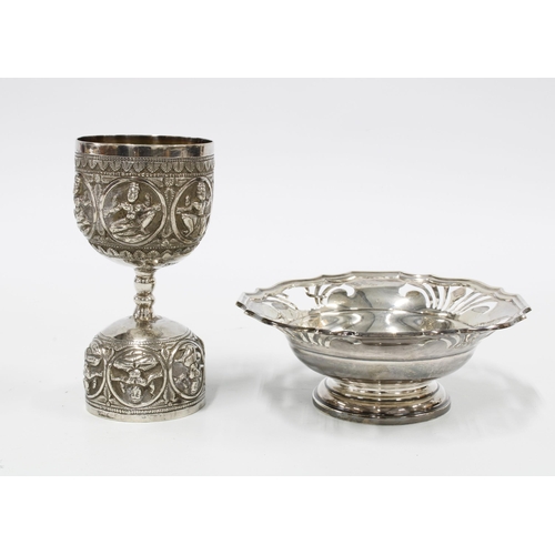 6 - Birmingham silver bonbon dish, Eastern white metal double ended goblet and a pair of silver plated b... 