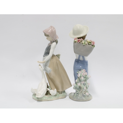 100 - Two Lladro figures, Flowers on the Back 1286 and 
a girl with geese,  taller 24cm (2)