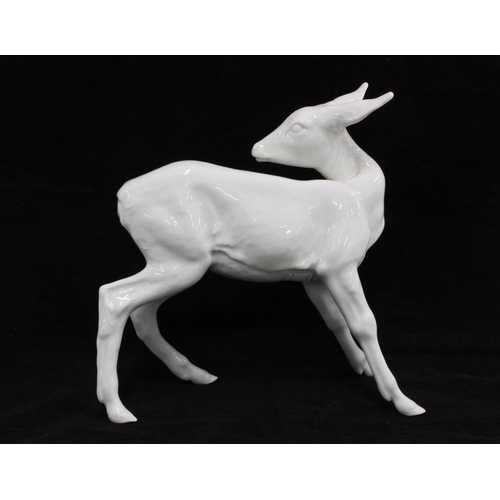 106 - Meissen white-glazed model of a deer, blue crossed swords mark and numbered D747, 20cm