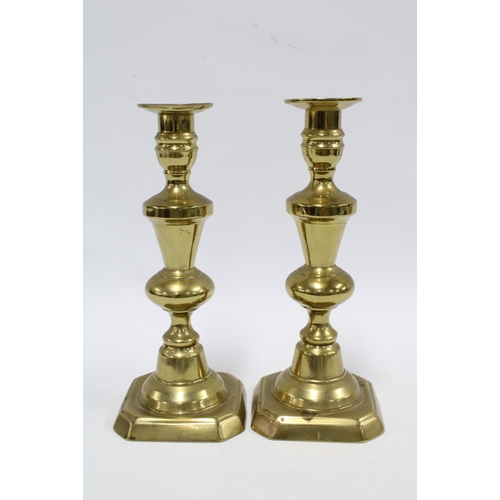 110 - Pair of brass knop stemmed candlesticks, 25.5cm tall (2)