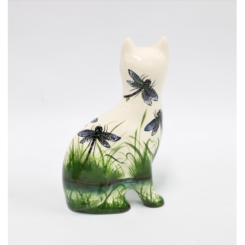 132 - Griselda Hill  Pottery Wemyss cat, decorated with dragonflies, 17cm