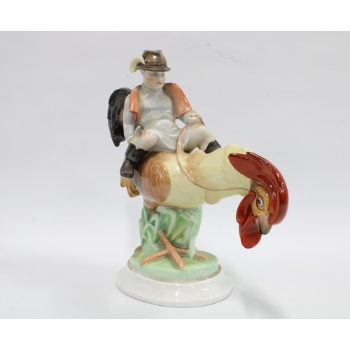 134 - Herend figure of a boy riding a rooster, 28cm