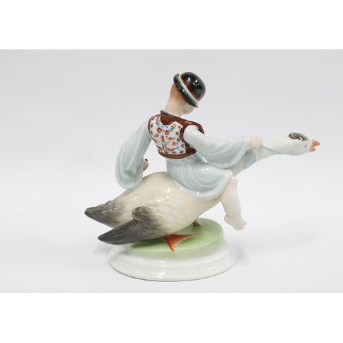 138 - Herend figure of a boy riding a goose, 20cm