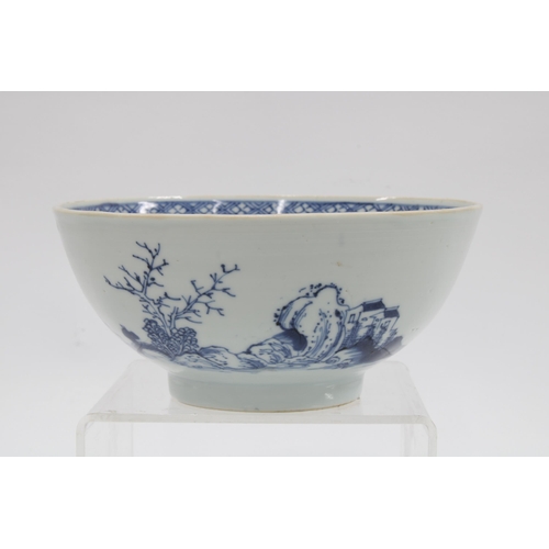 140 - Nanking Cargo blue and white bowl with Christies's sticker, 15cm diameter.