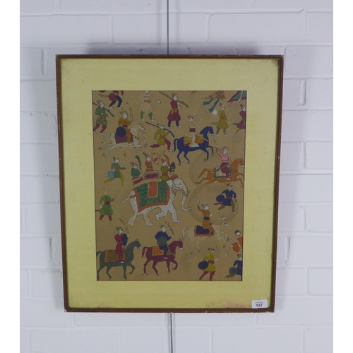 157 - Indian School printed fabric panel in a glazed frame, 35 x 45cm