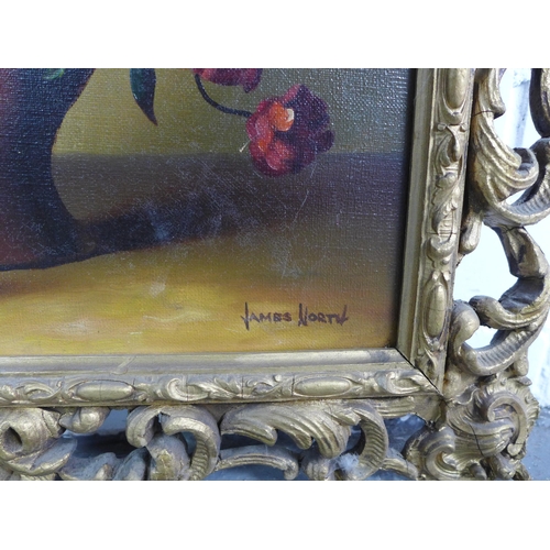 160 - James North, vase of flowers still life, oil on canvas, signed, in an ornate gilt frame,  40 x 50cm