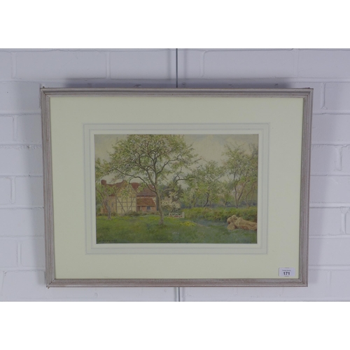 171 - L. Fosbrooke, countryside dwelling, watercolour, signed and framed under glass, 38 x 26cm