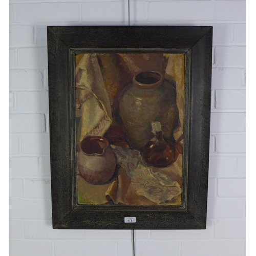 173 - Audrey Turner, 'Still Life Brown Group', oil on board, signed, framed and labelled verso, 35 X 50CM