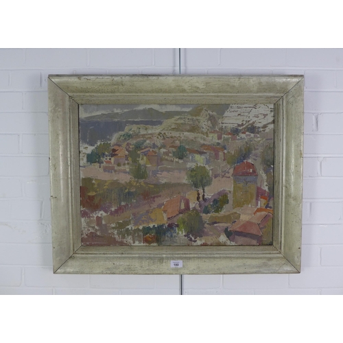 180 - Mid Century School, village and landscape, oil on canvas, signed indistinctly, framed 63 x 46cm