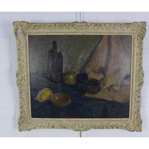 182 - Still life oil on canvas, apparently unsigned, in a moulded frame, 60 x 50cm