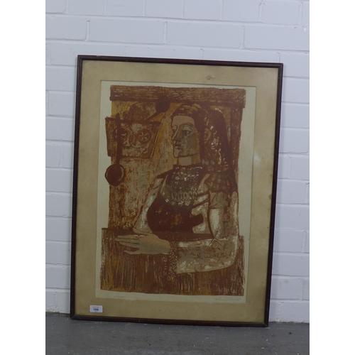 186 - 'La Femme' mid century screen print, signed indistinctly and dated 65, framed under glass, 45 x 65cm