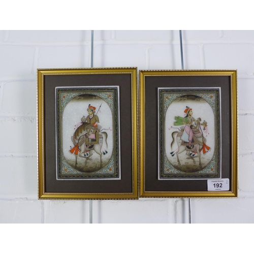 192 - Two Indian hardstone painted plaques, framed, 11 x 16cm (2)