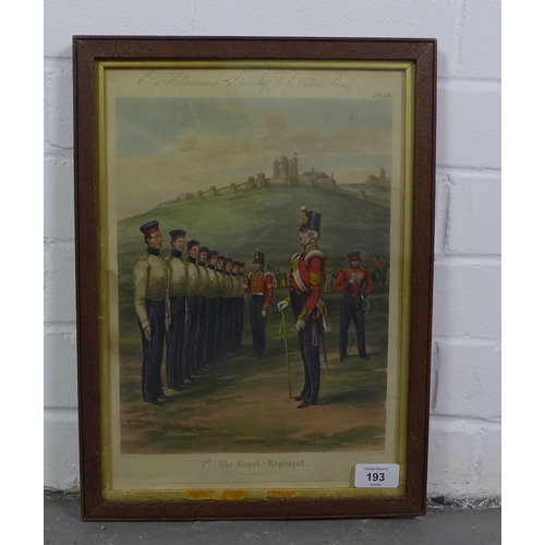 193 - '1st (The Royal) Regiment, Ackermann coloured print, framed under glass 30 x 40cm