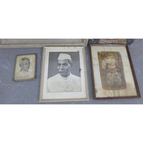 199 - A group of Indian prints, photographic prints, paintings, etc to include Sarvepalli Radhakrishnan 2n... 