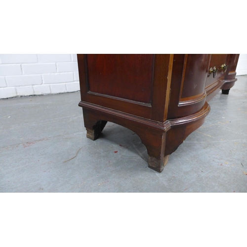 211 - Mahogany and inlaid display cabinet, inverted top over a central cupboard door and two short drawers... 