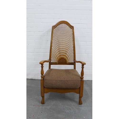 212 - Early 20th century mahogany open armchair, high back with bergere cane work and cushion seat. 110 x ... 