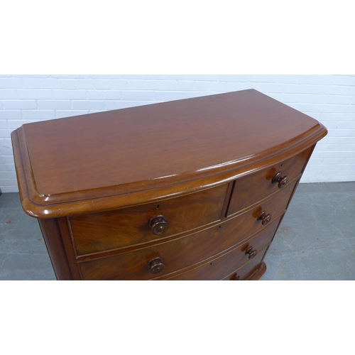 216 - 19th century mahogany bow front chest, the top with moulded edge above two short and three long grad... 