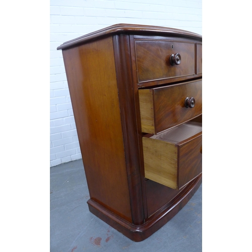 216 - 19th century mahogany bow front chest, the top with moulded edge above two short and three long grad... 