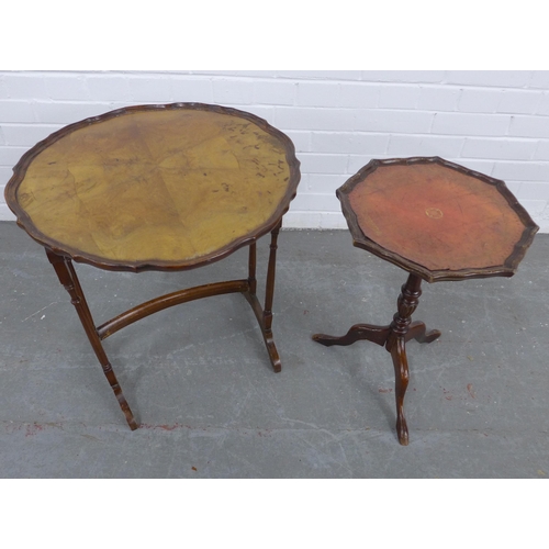 218 - Walnut pie crust table together with a mahogany  wine table with octagonal top. 59 x 53cm. (2)