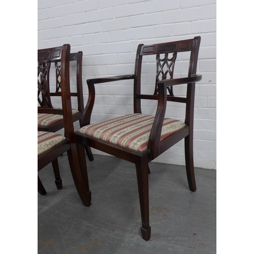 219 - Set of six Georgian style mahogany dining chairs to include two carver chairs. 86 x 55 x 45cm. (6)