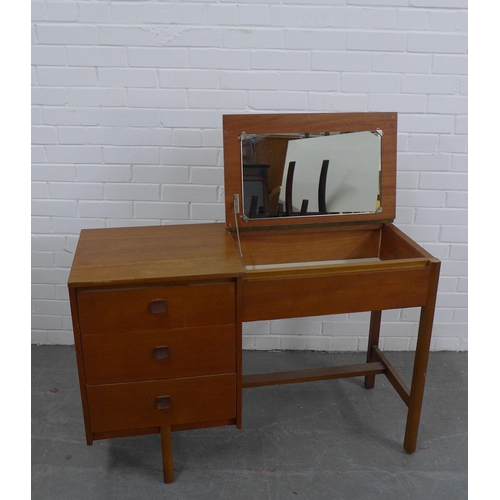 221 - Symbol Furniture - teak dressing table, with three short drawers and a lift up top and internal mirr... 