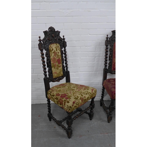 228 - Set of three oak Jacobean style high back chairs. 116 x 50 x 47cm. (3)