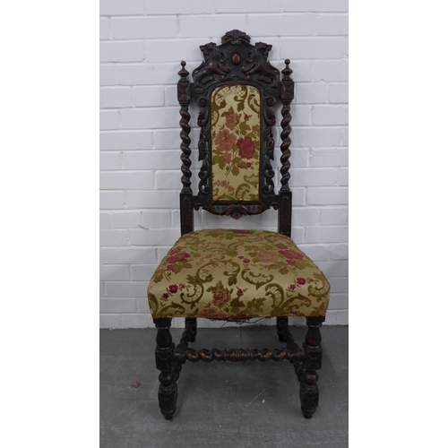 228 - Set of three oak Jacobean style high back chairs. 116 x 50 x 47cm. (3)