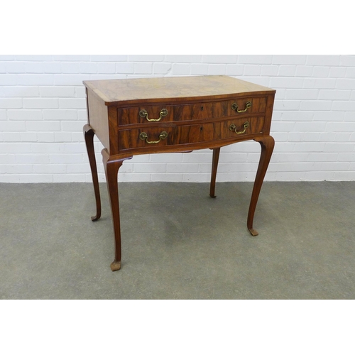 247 - Burr walnut cutlery canteen table containing a suite of Epns flatware. 81 x 82 x 51cm.