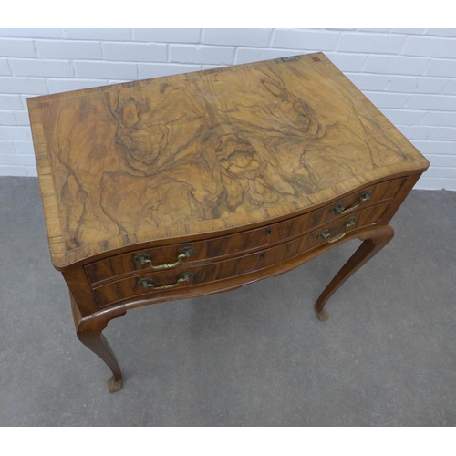 247 - Burr walnut cutlery canteen table containing a suite of Epns flatware. 81 x 82 x 51cm.