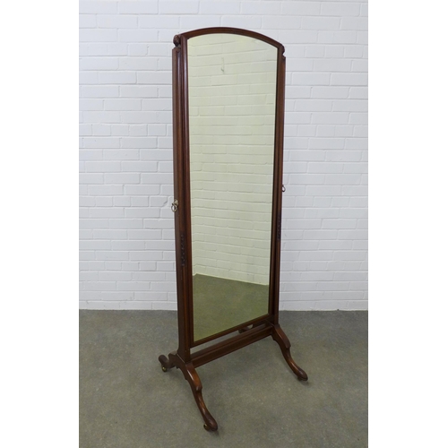 265 - Mahogany cheval mirror with acorn finials and honeysuckle pattern, 174 x 60 x 58cm.