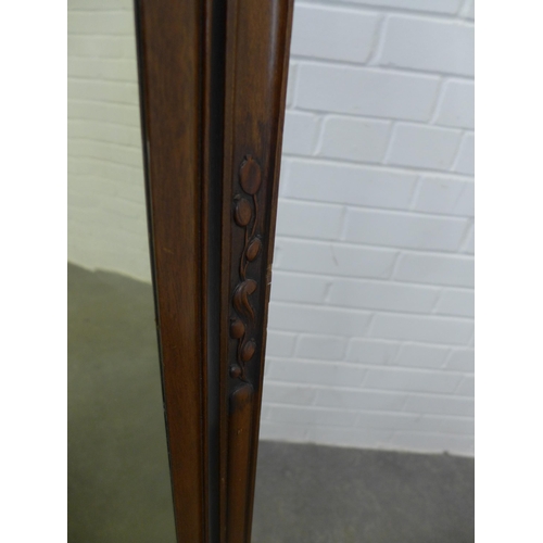 265 - Mahogany cheval mirror with acorn finials and honeysuckle pattern, 174 x 60 x 58cm.