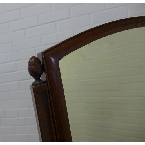 265 - Mahogany cheval mirror with acorn finials and honeysuckle pattern, 174 x 60 x 58cm.