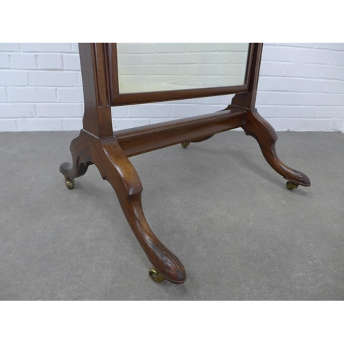 265 - Mahogany cheval mirror with acorn finials and honeysuckle pattern, 174 x 60 x 58cm.