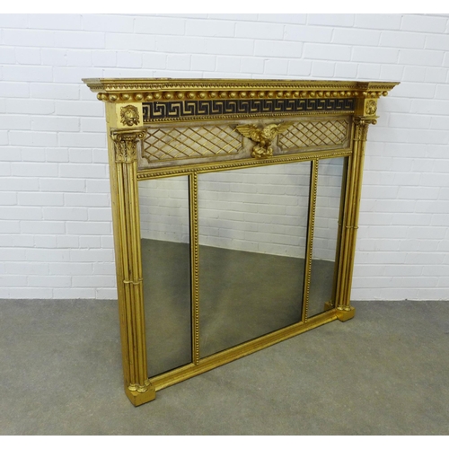268 - An impressive NeoClassical style giltwood overmantle mirror, inverted breakfront with acanthus and s...
