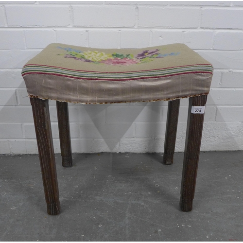 274 - George VI limed oak Coronation stool, by Maple & Co Ltd, London, reupholstered top but retaining ori... 